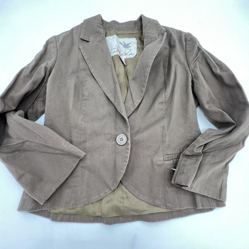 Anthropologie Tabitha Jacket Cropped 1 Button 3/4 Sleeve Brown Size 0